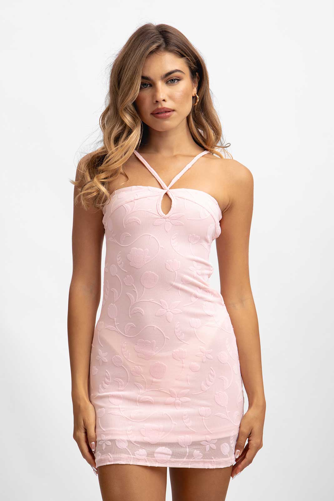 Stevie Halter Mini Dress / Peach Tulip Jacquard FINAL SALE