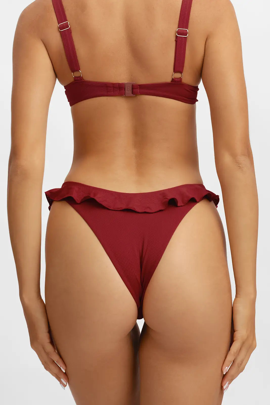 Makayla Frilled Cheeky Bottoms / Cherry Wine Pointelle