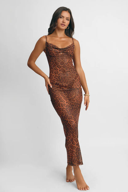 Aamal Maxi Dress / Leopard Mesh