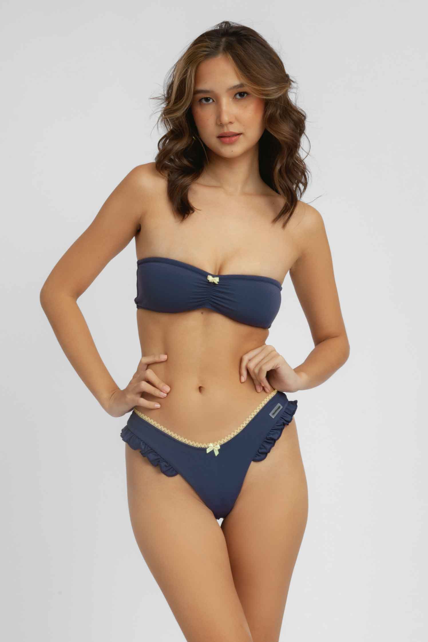 Candice Ruffled Cheeky Bottoms / Navy Blue Pointelle