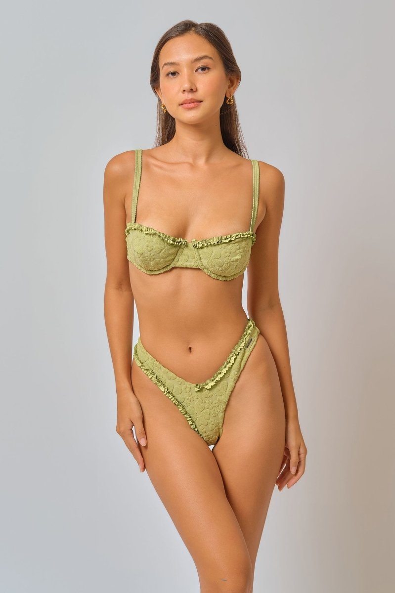 Amelia Frilled Underwire Top / Matcha Jacquard