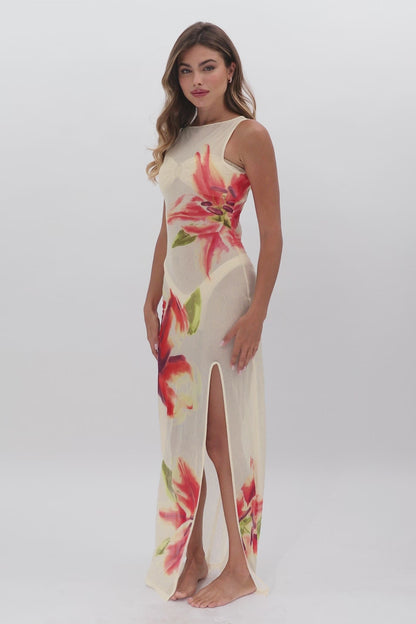 Serena Maxi Mesh Dress / Tiger Lily