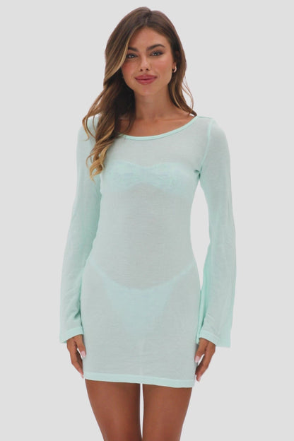 Meredith Open Back Dress / Pastel Teal