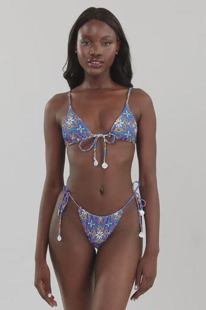 Liv Ruched String Adjustable Bottoms / Blue Murano