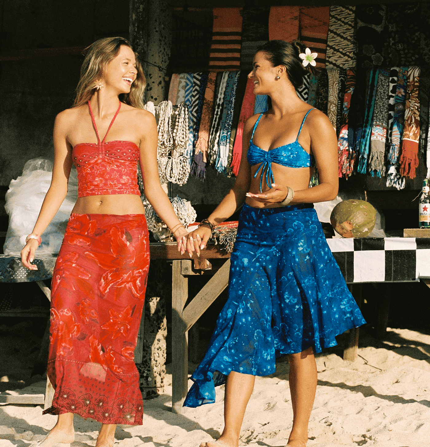 Elya Tankini and Alina Maxi Skirt in Stargazer & Sophia Top and Phoebe Midi Skirt in Cyanotype