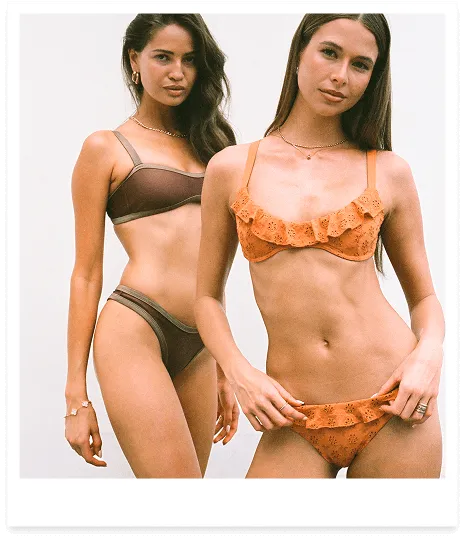 Left : Maxine Set in Tiramisu, Right : Makayla Set in Caramel Eyelet